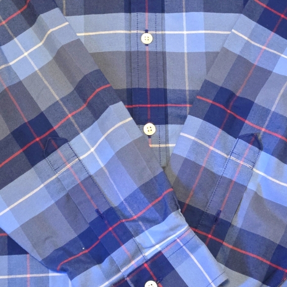 Brooks Brothers Mens XL Regent Fit Stretch Original Polo Blue Plaid Long Sleeve - Picture 7 of 9